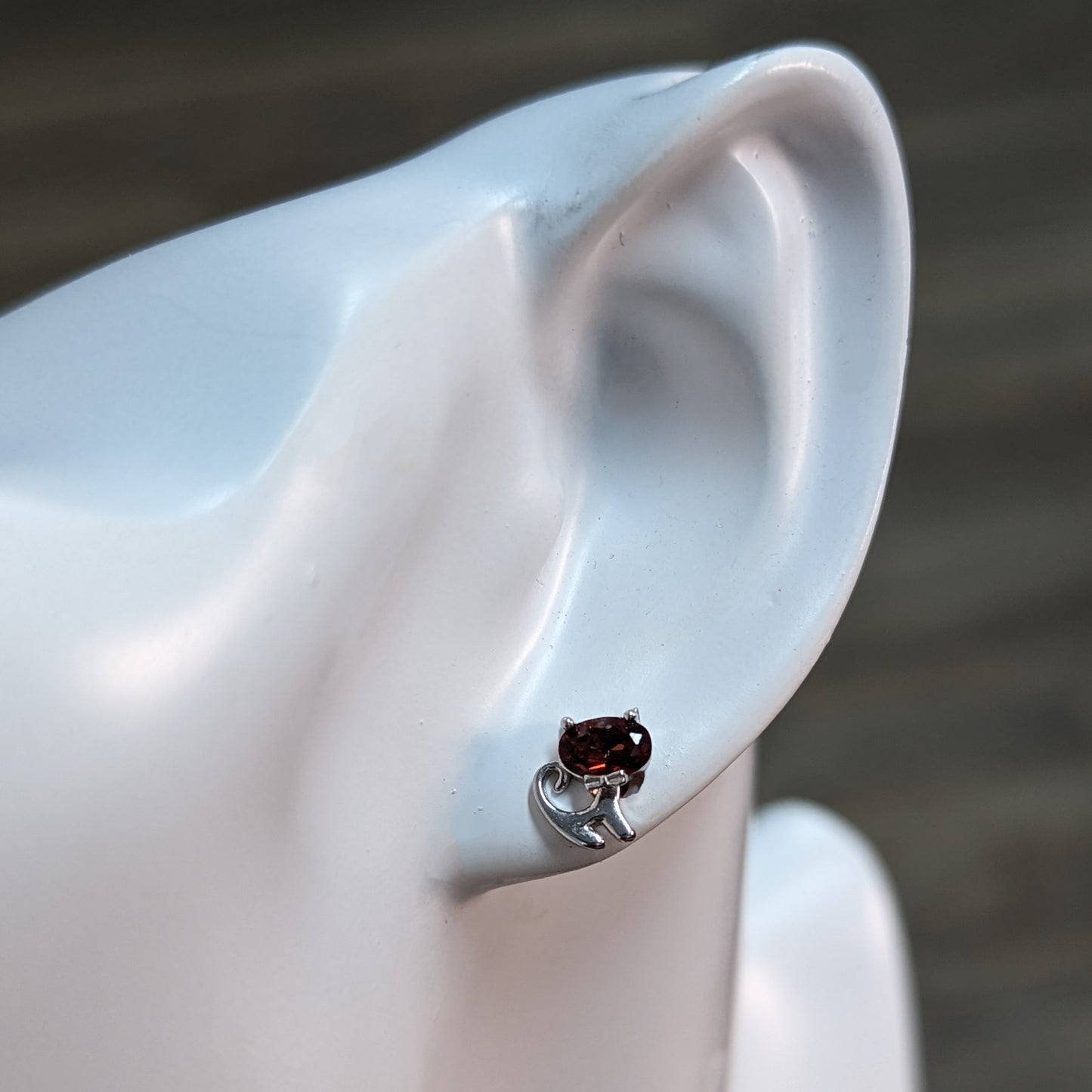 Cute Kitty Cat Ear Studs with Oval Gemstones in S925 Sterling Silver