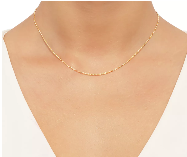 18K Solid Yellow Gold Petite Rope Chain Necklace