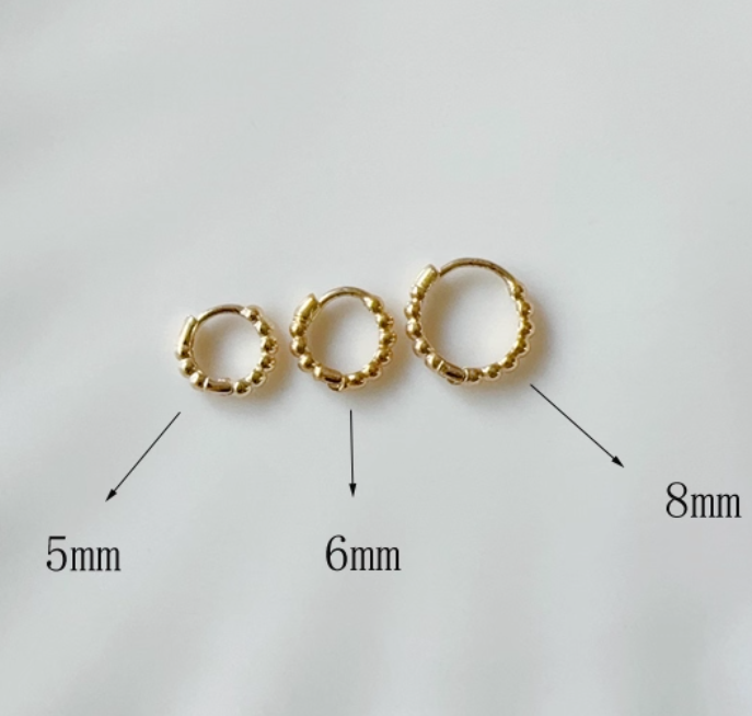 Beaded Bubble 10K Solid Yellow Gold Ear Huggies Hoop