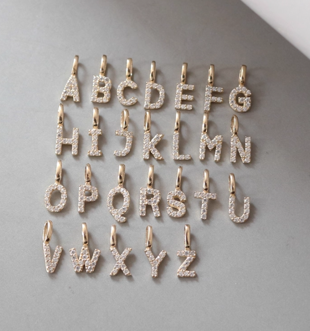 Icy Mini Alphabet Initial Charm Pendant in 14K Yellow Gold