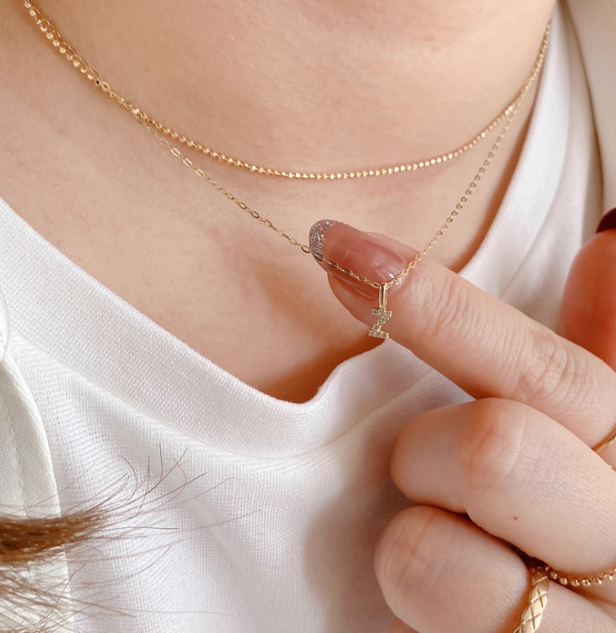 Icy Mini Alphabet Initial Charm Pendant in 14K Yellow Gold