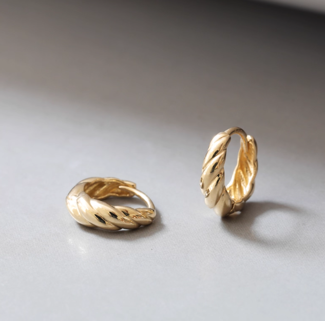 French Croissant Solid 10K Yellow Gold Ear Huggie Hoops