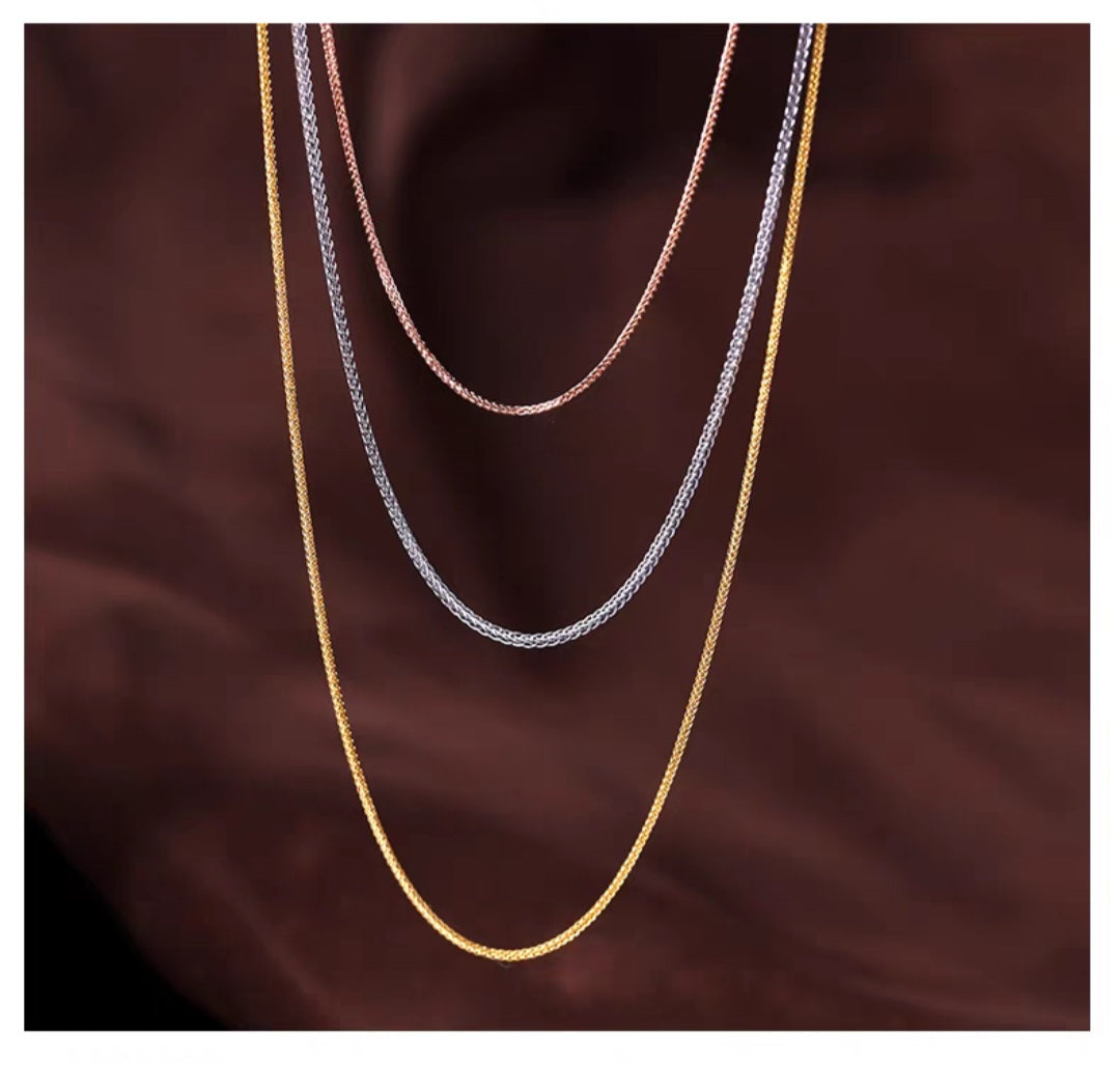 18K Gold Solid Wheat Chain