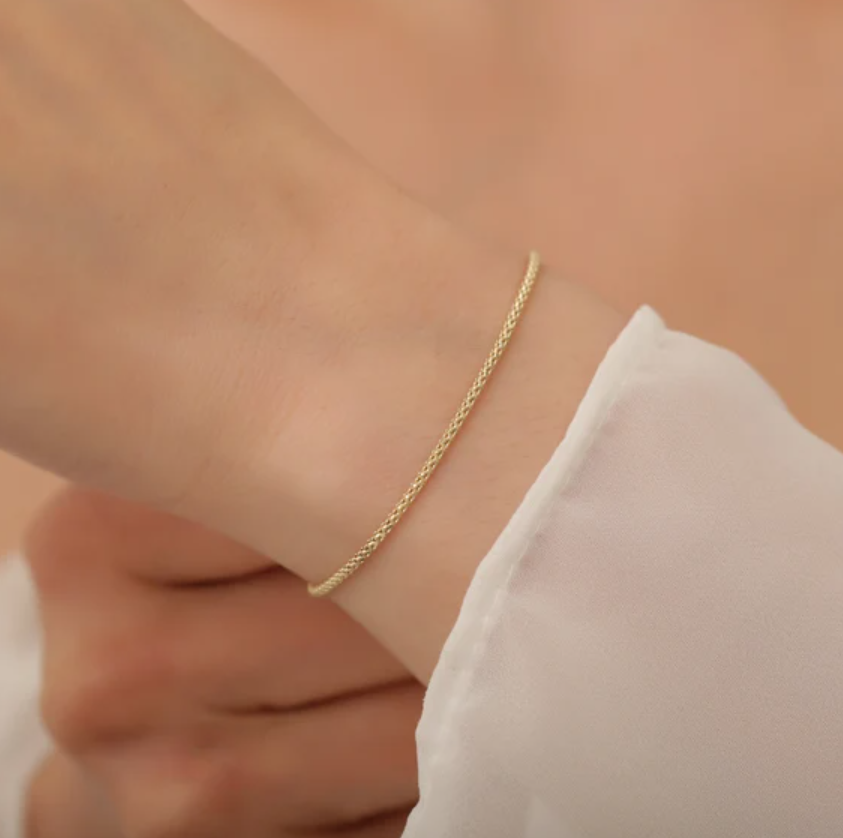 SOLID 14K Yellow Gold Petite Wheat Chain Dainty Bracelet