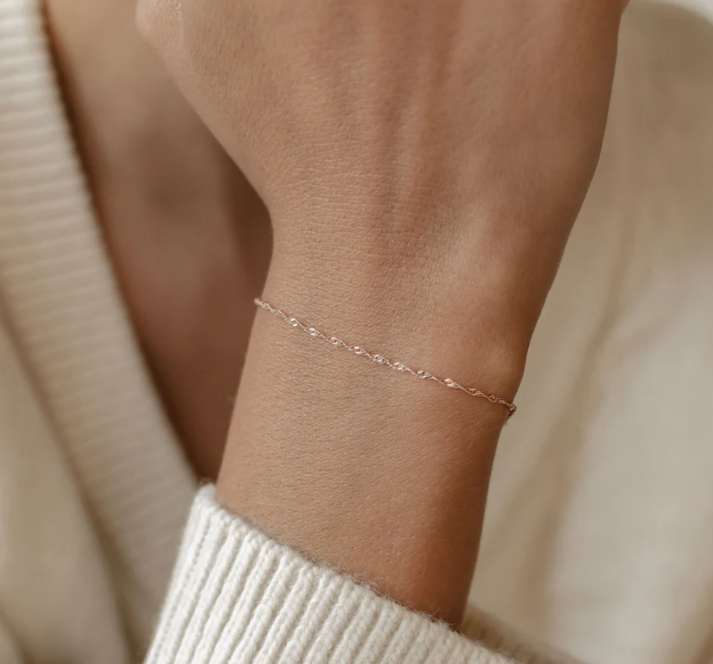 SOLID 14K Yellow Gold Petite Singapore Twist Chain Bracelet in Yellow Gold/White Gold/Rose Gold