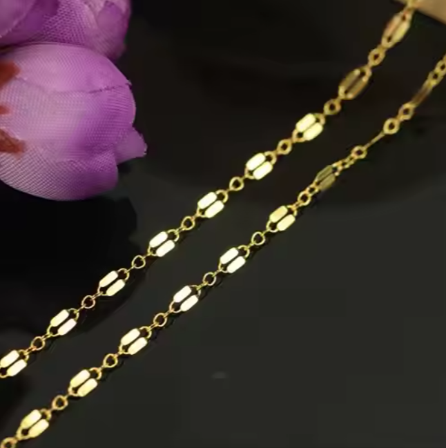 SOLID 14K Yellow Gold Elegant Flat Lip Chain Dainty Bracelet