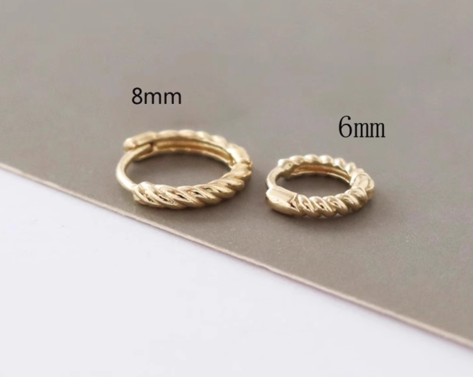Twisted Rope 10K Solid Yellow Gold Ear Huggies Hoop