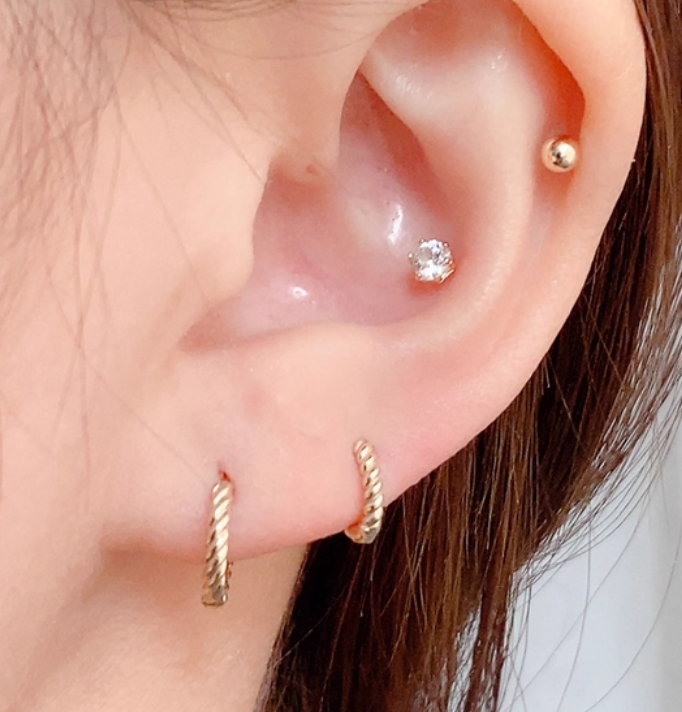 Twisted Rope 10K Solid Yellow Gold Ear Huggies Hoop