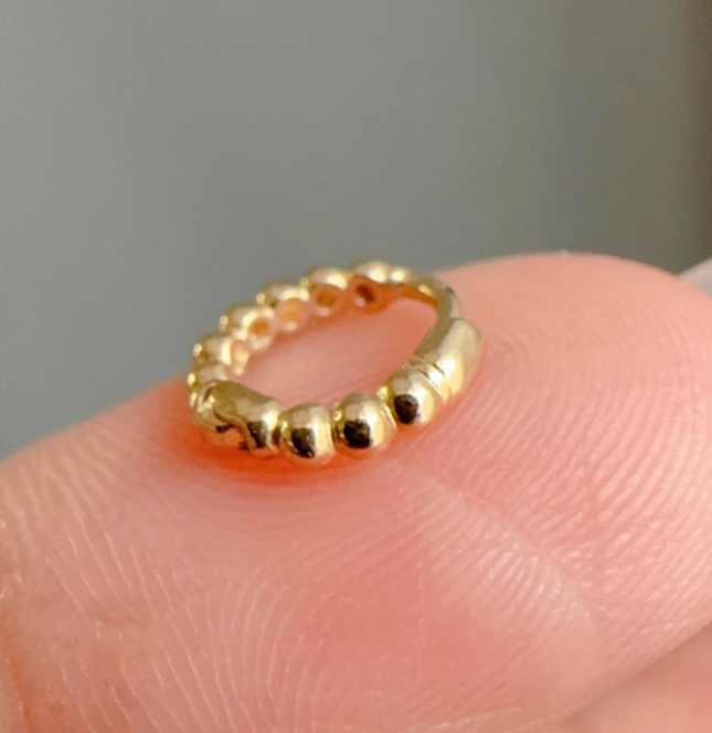 Beaded Bubble 10K Solid Yellow Gold Ear Huggies Hoop