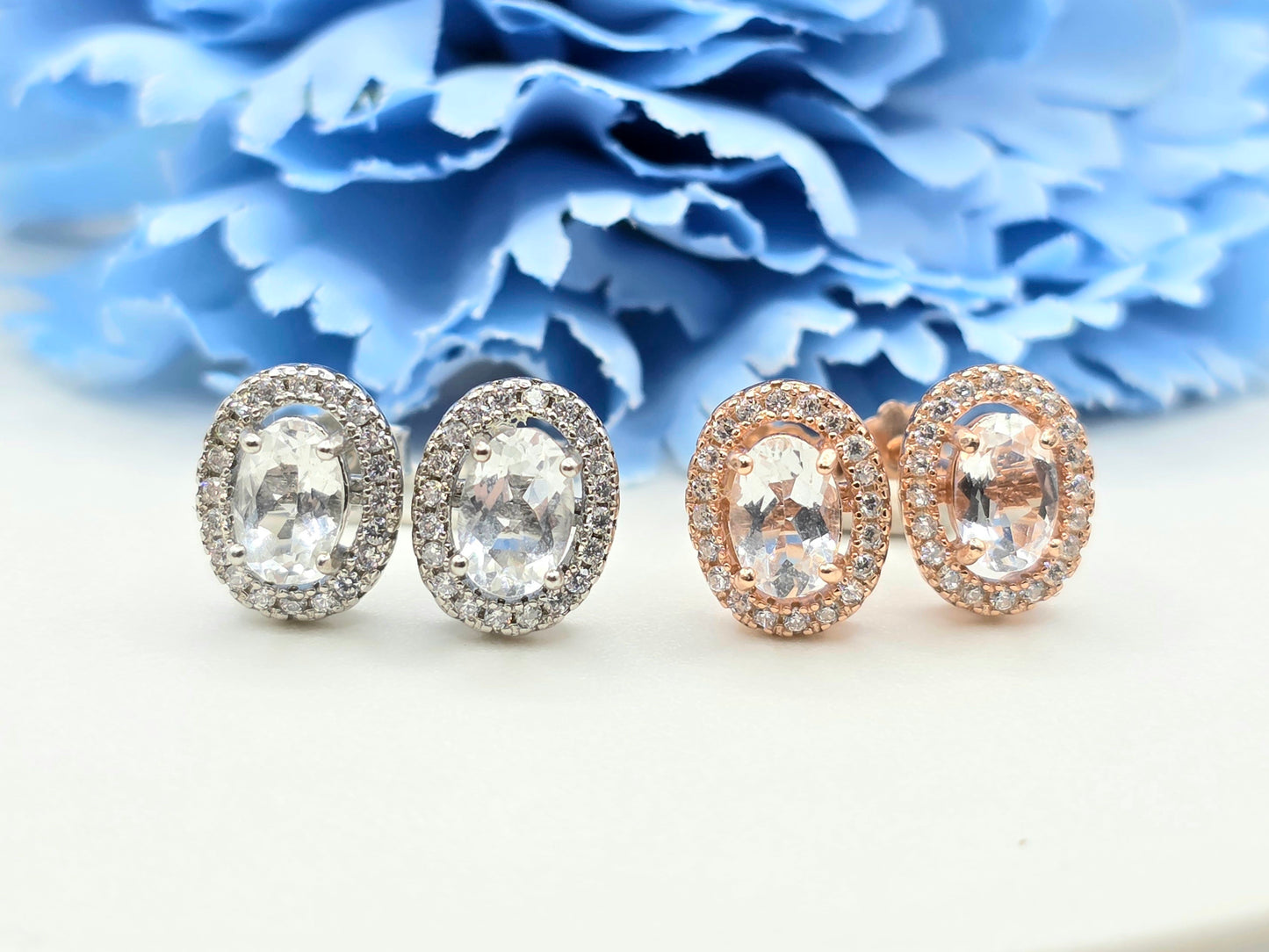 White Topaz Halo Studs