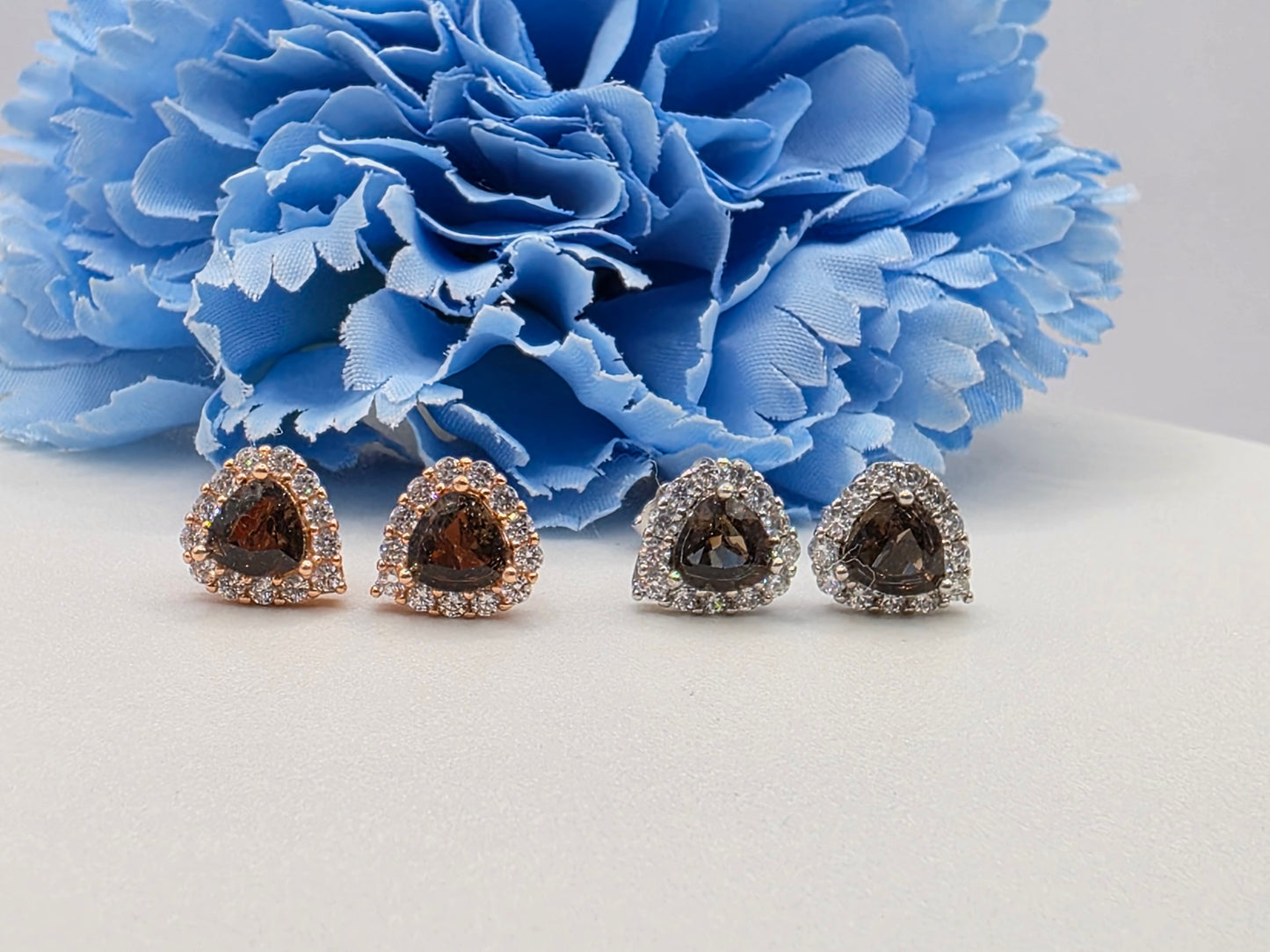 Trillion Smokey Quartz Halo Stud