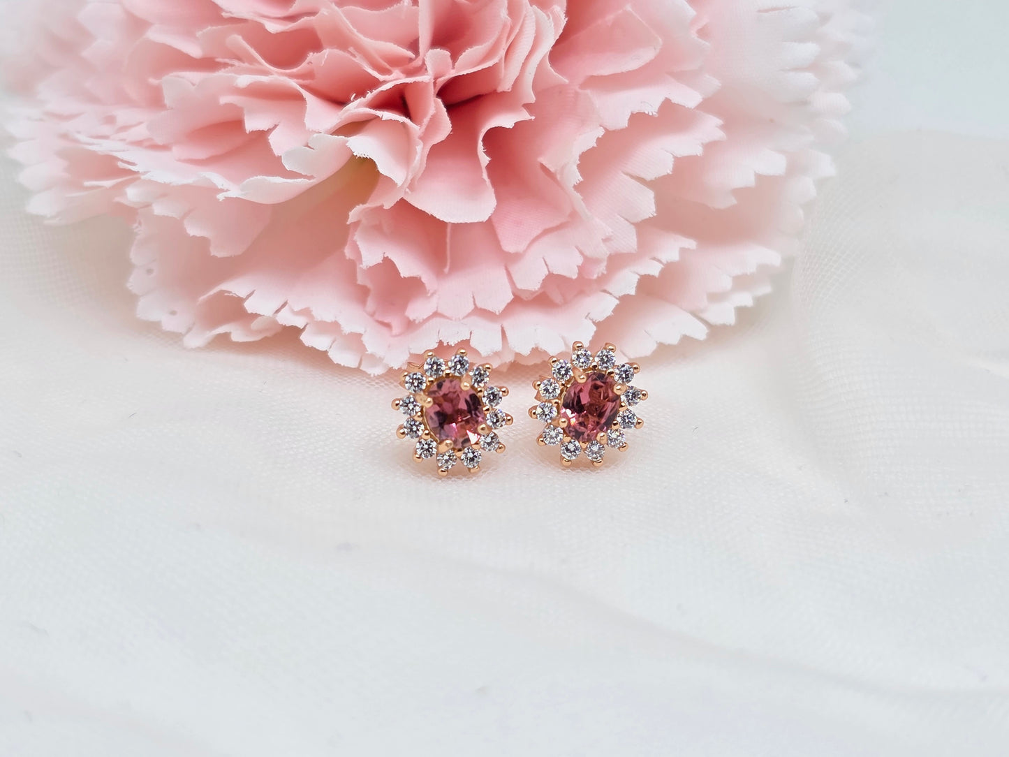 Pink Tourmaline Halo Studs