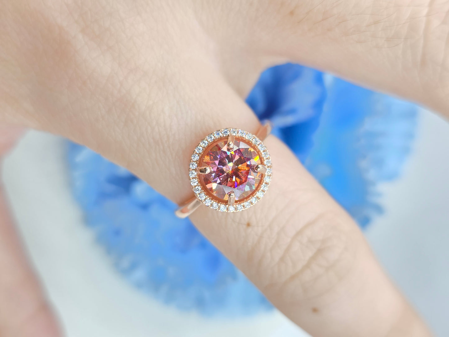 2 Carat Watermelon Moissanite Halo Ring