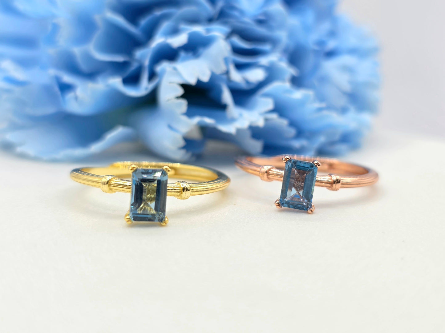Ally- Emerald Cut Gemstone Ring (Tourmaline/ London Blue Topaz)