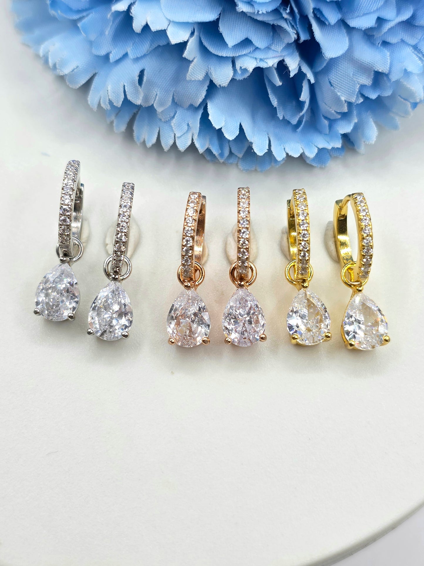 White Topaz Teardrop Huggies