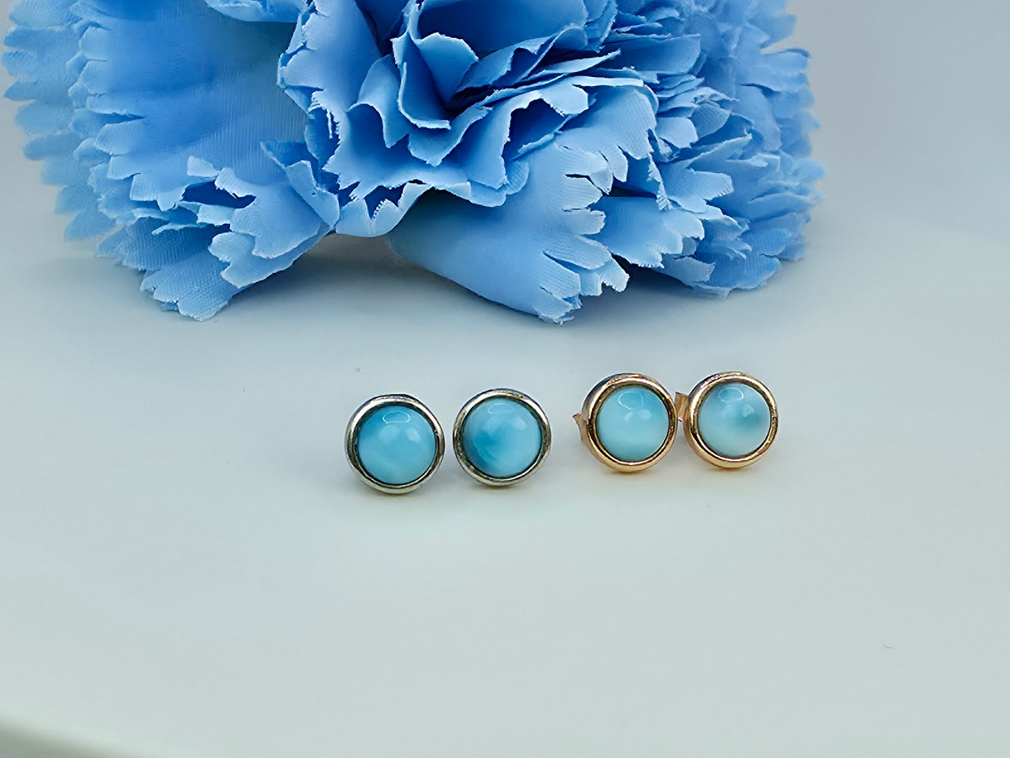 Larimar Bezel Studs