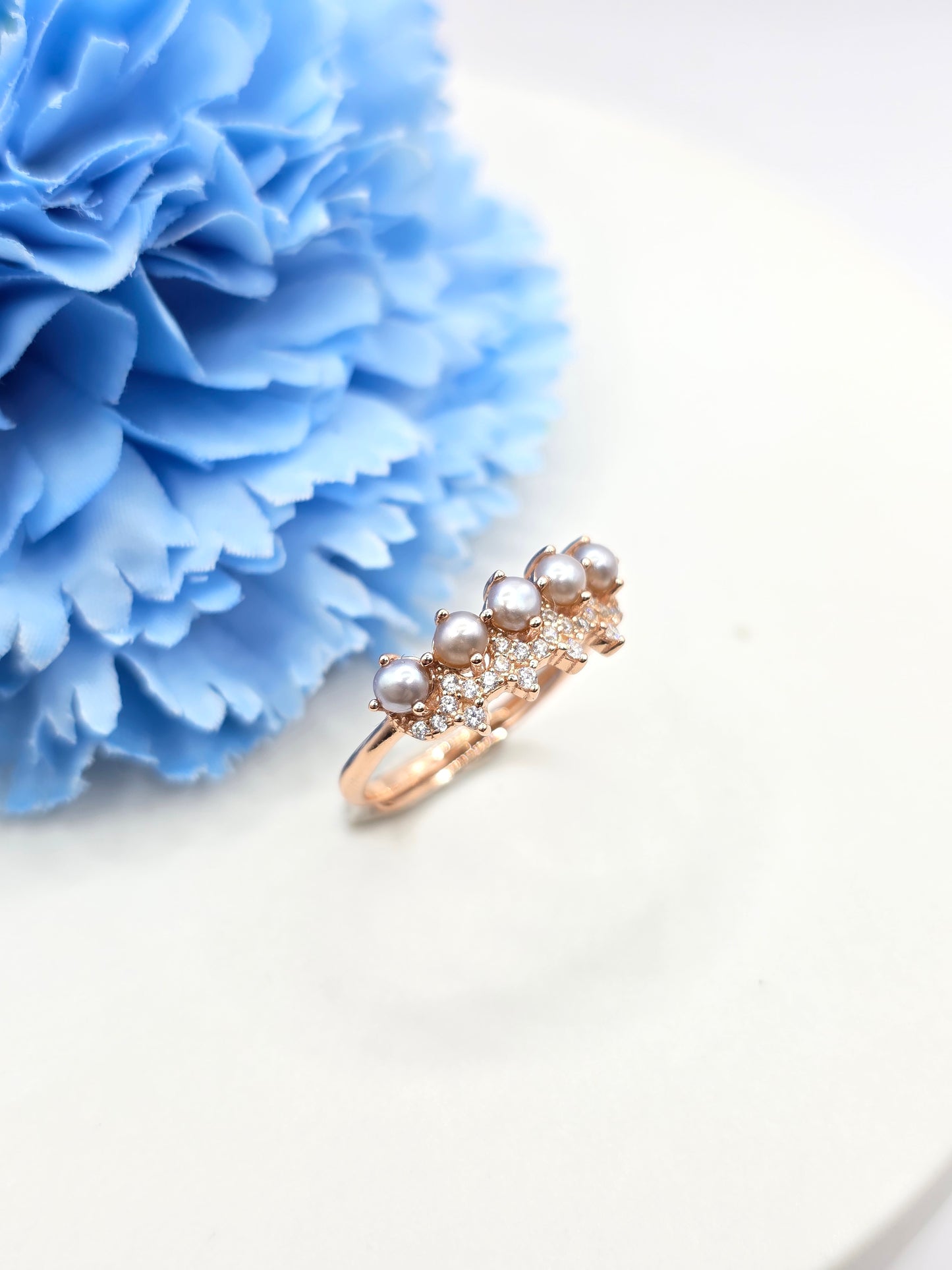 Grey Pearl Stacker Ring- Rose Gold