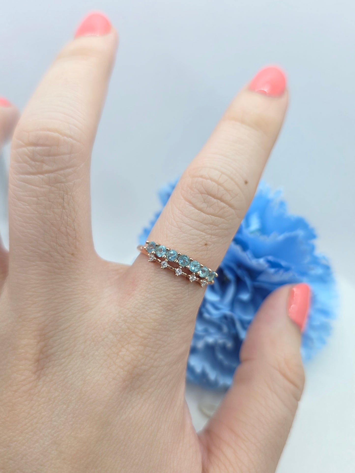 Natural Round Apatite Stacker Ring in S925 Gold Vermeil