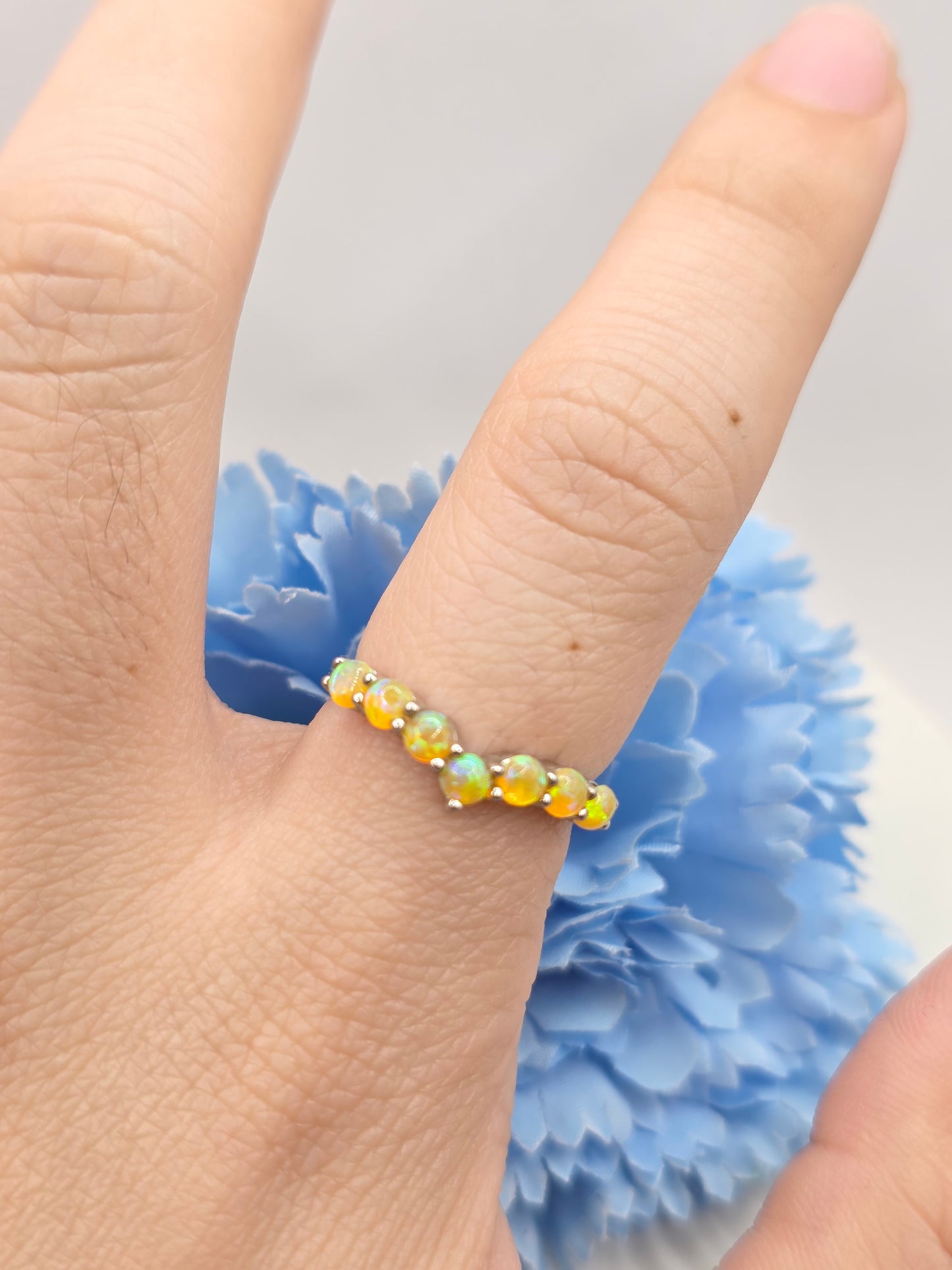 Chevron Synthetic Opal Demi Fine Ring