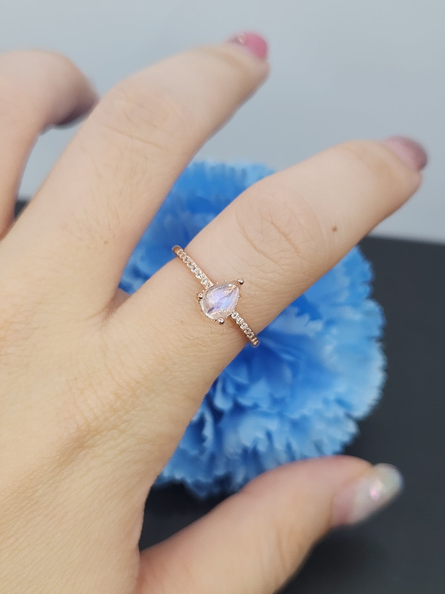Moonstone Paved Ring- Rose Gold