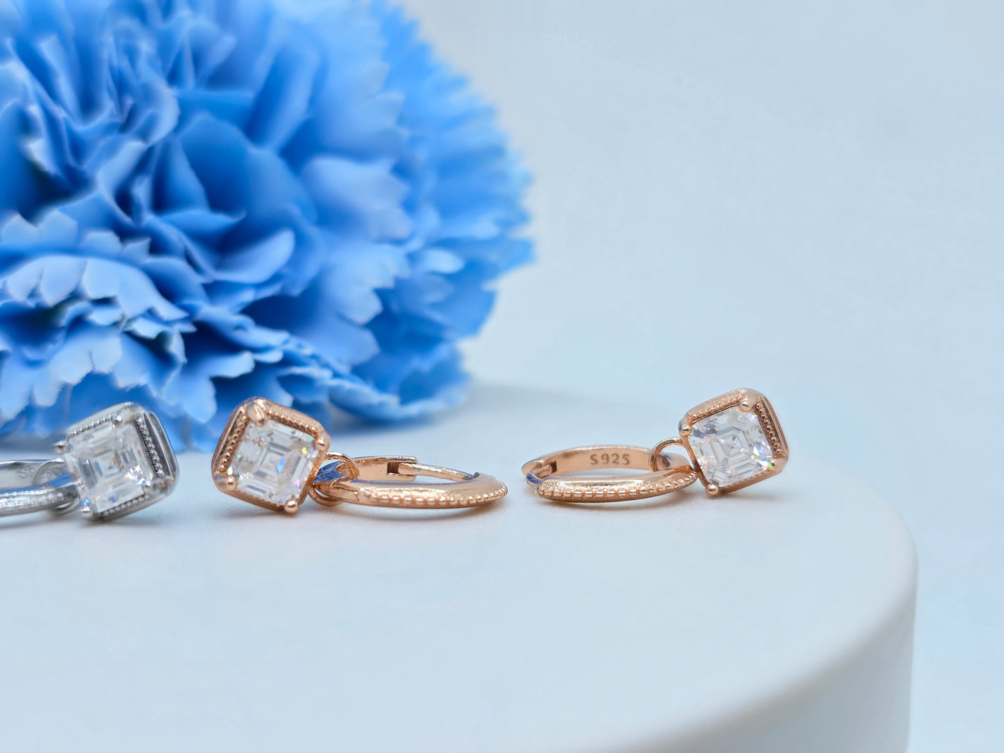 Asscher Cut White Moissanite Ear Huggies