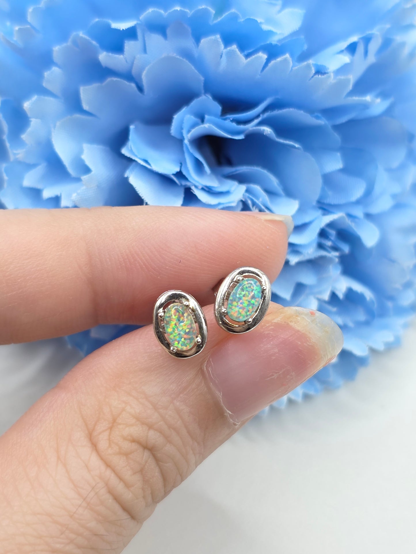 Bezel Prong Australian Opal Studs