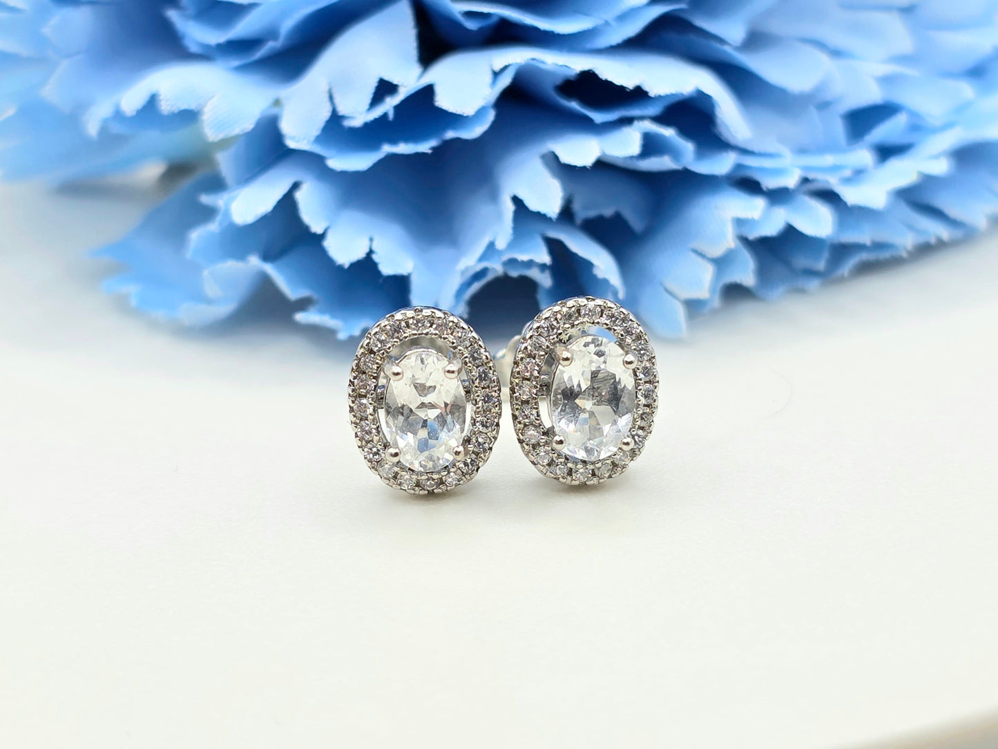White Topaz Halo Studs