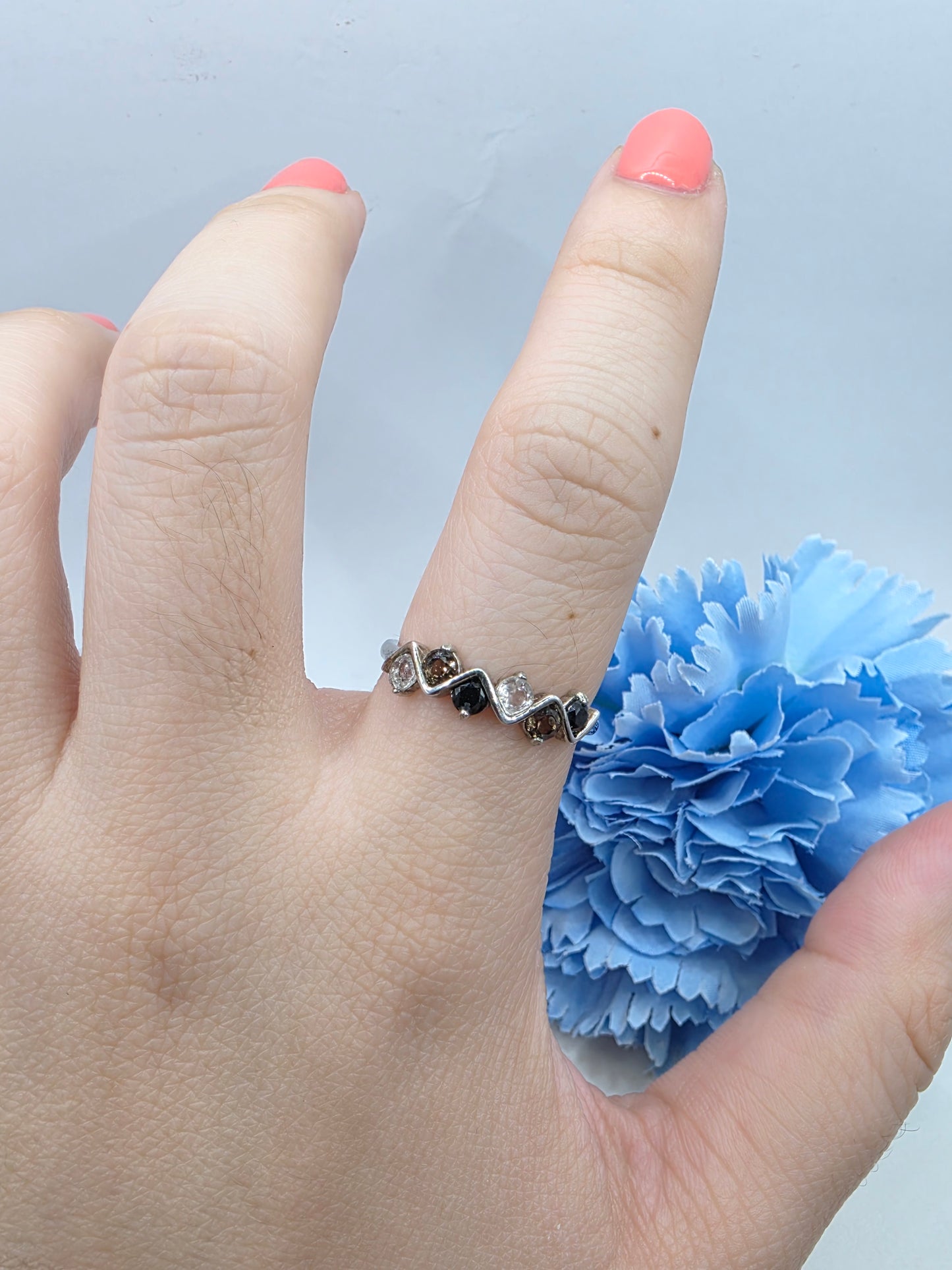 Wavy Demi Fine Stacker Ring - Monochrome