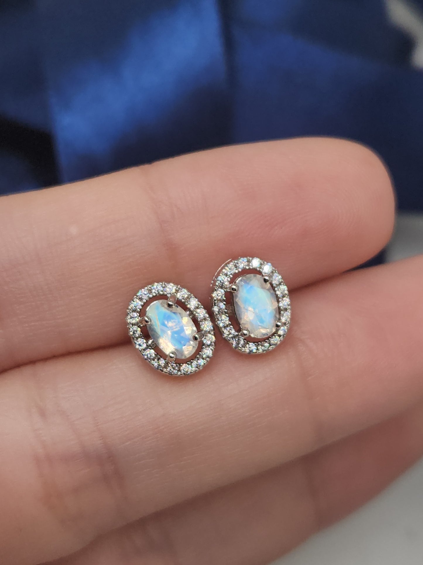 Natural Faceted Moonstone S925 Halo Studs