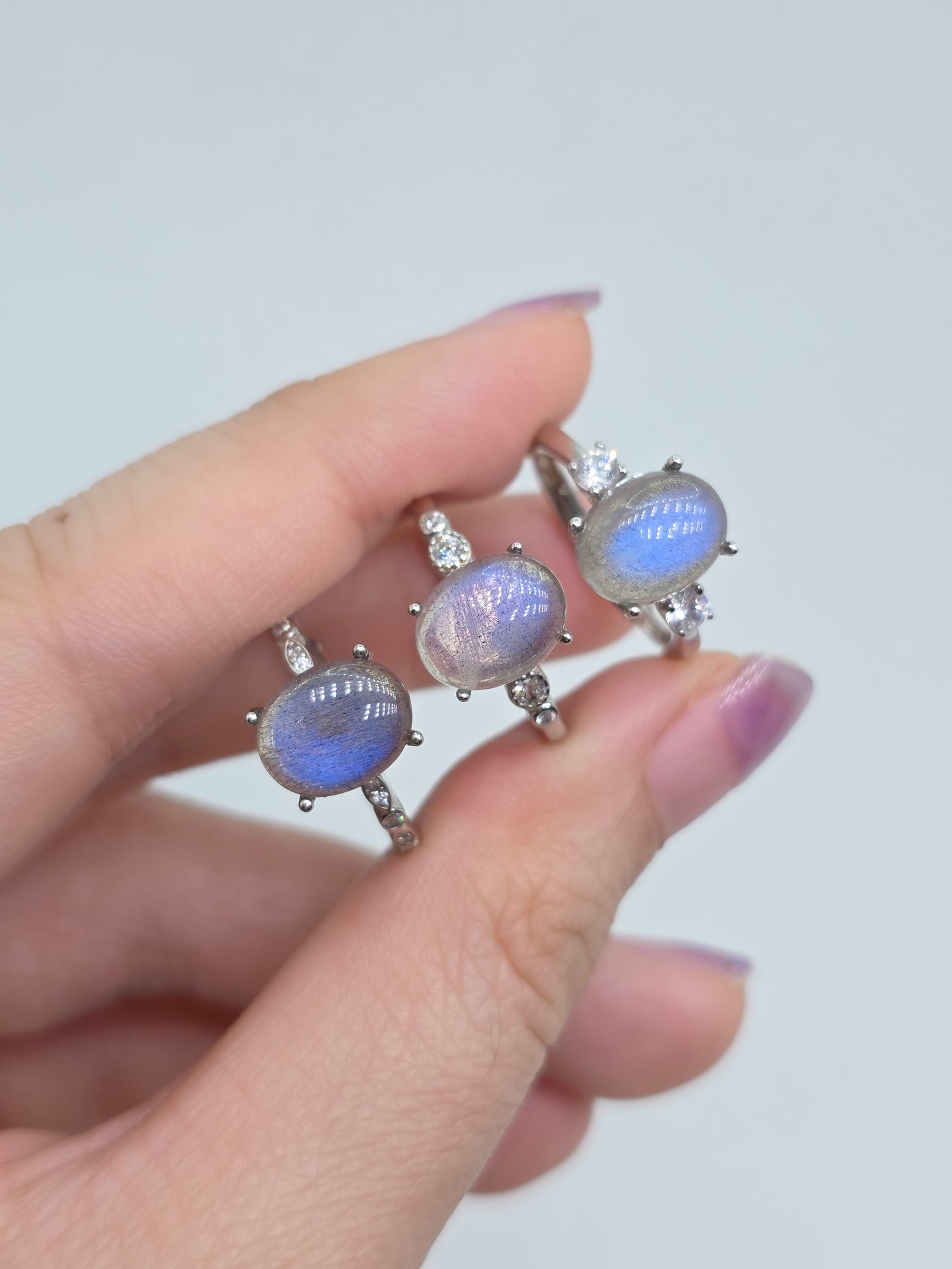 Natural Labradorite Oval Cabochon Gold Plated Rings