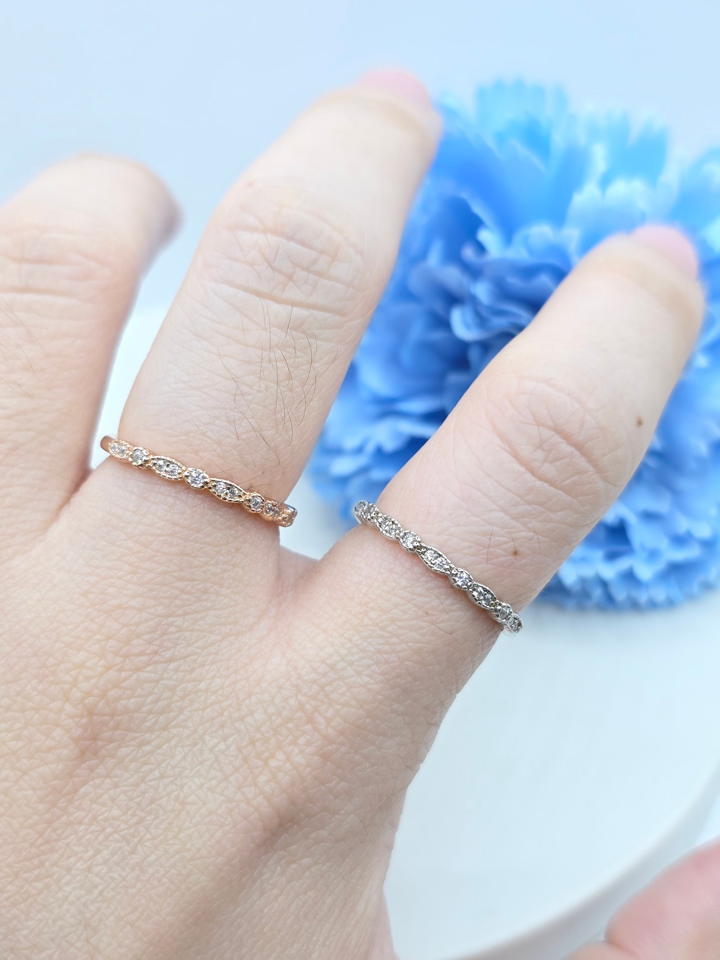 Vintage Half Eternity Dainty Demi Fine Stacker Ring