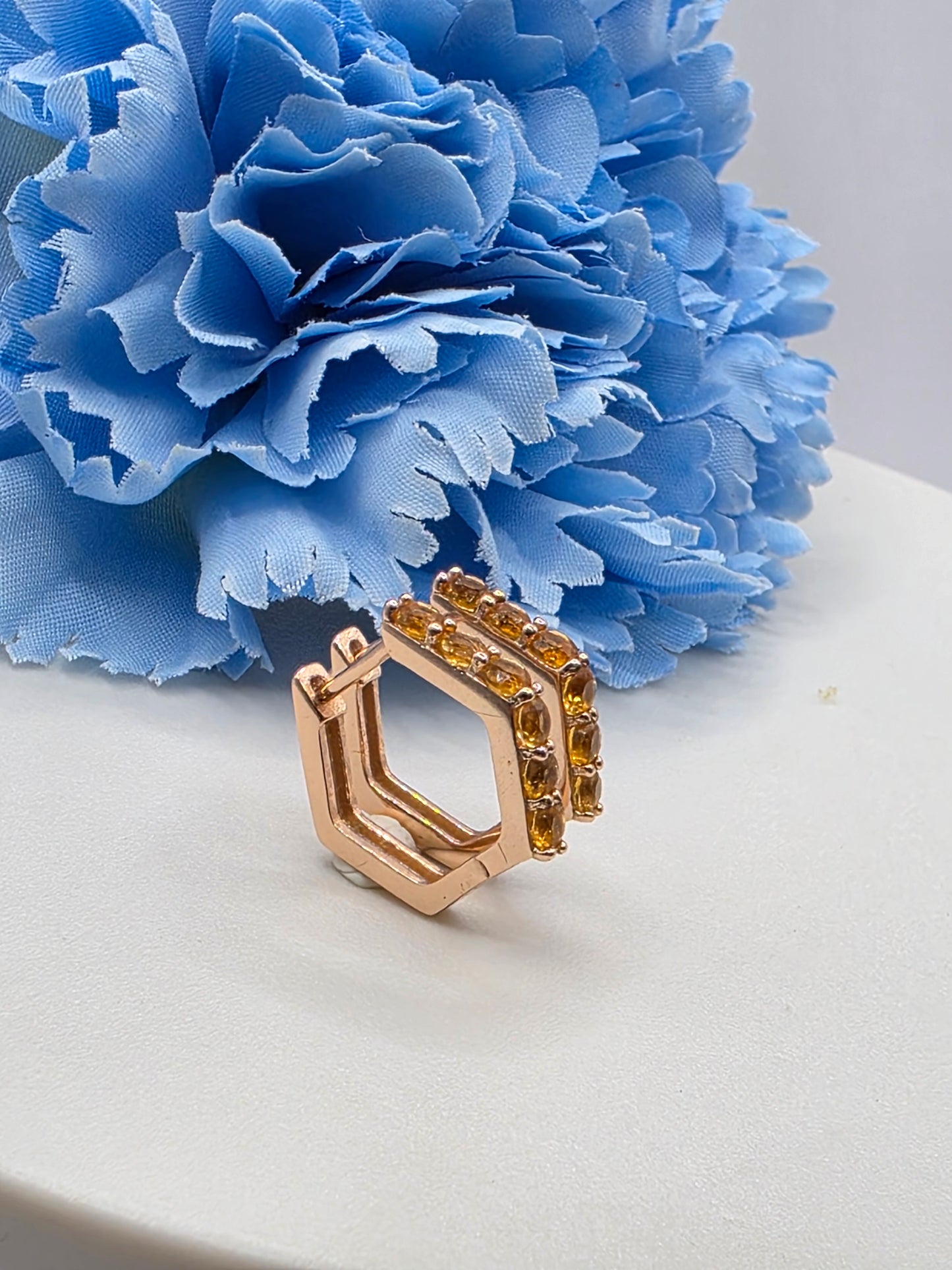 Citrine Hexagonal Huggies