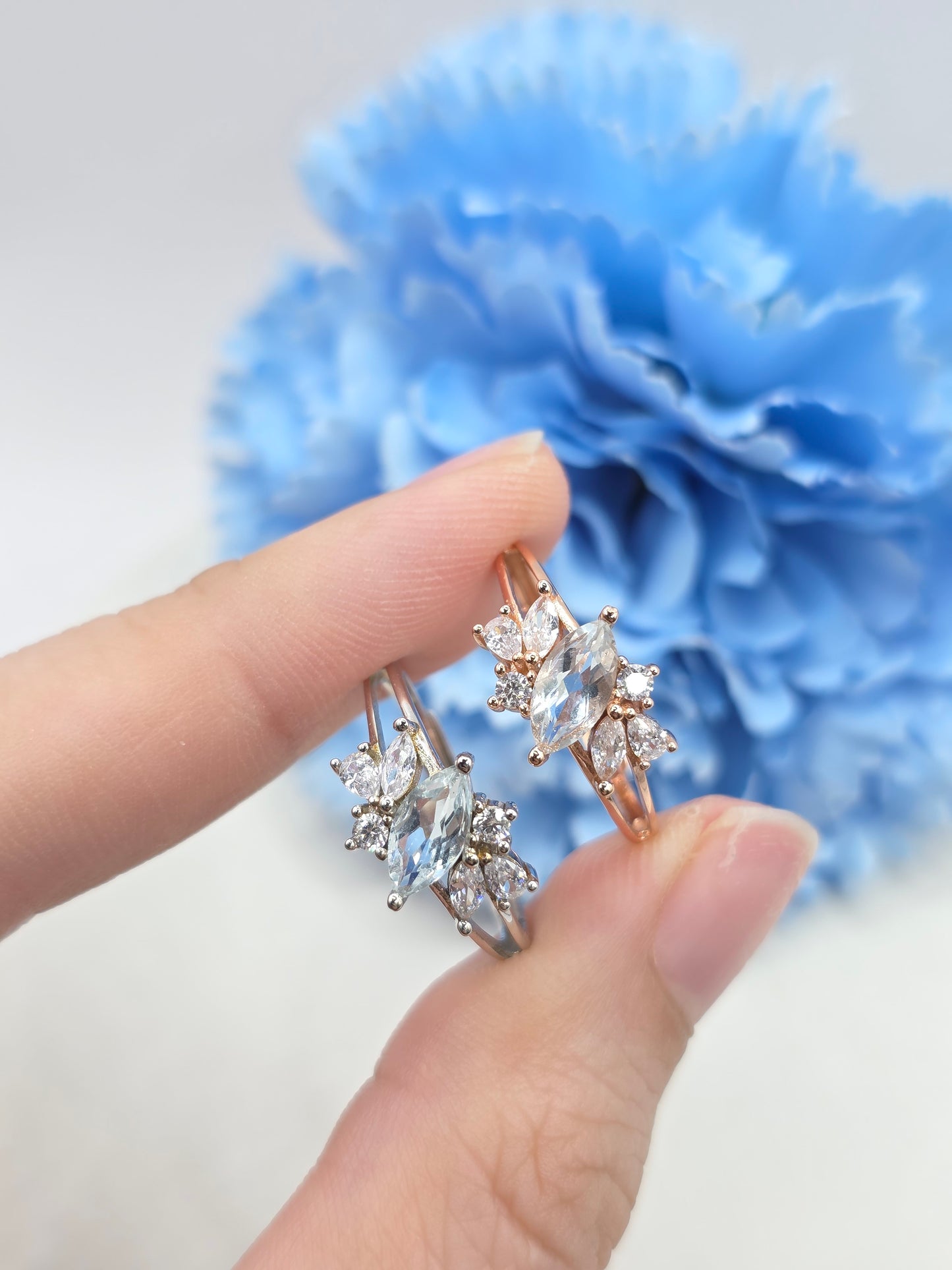 Natural Marquise Gemstone Cluster S925 Ring - Luna