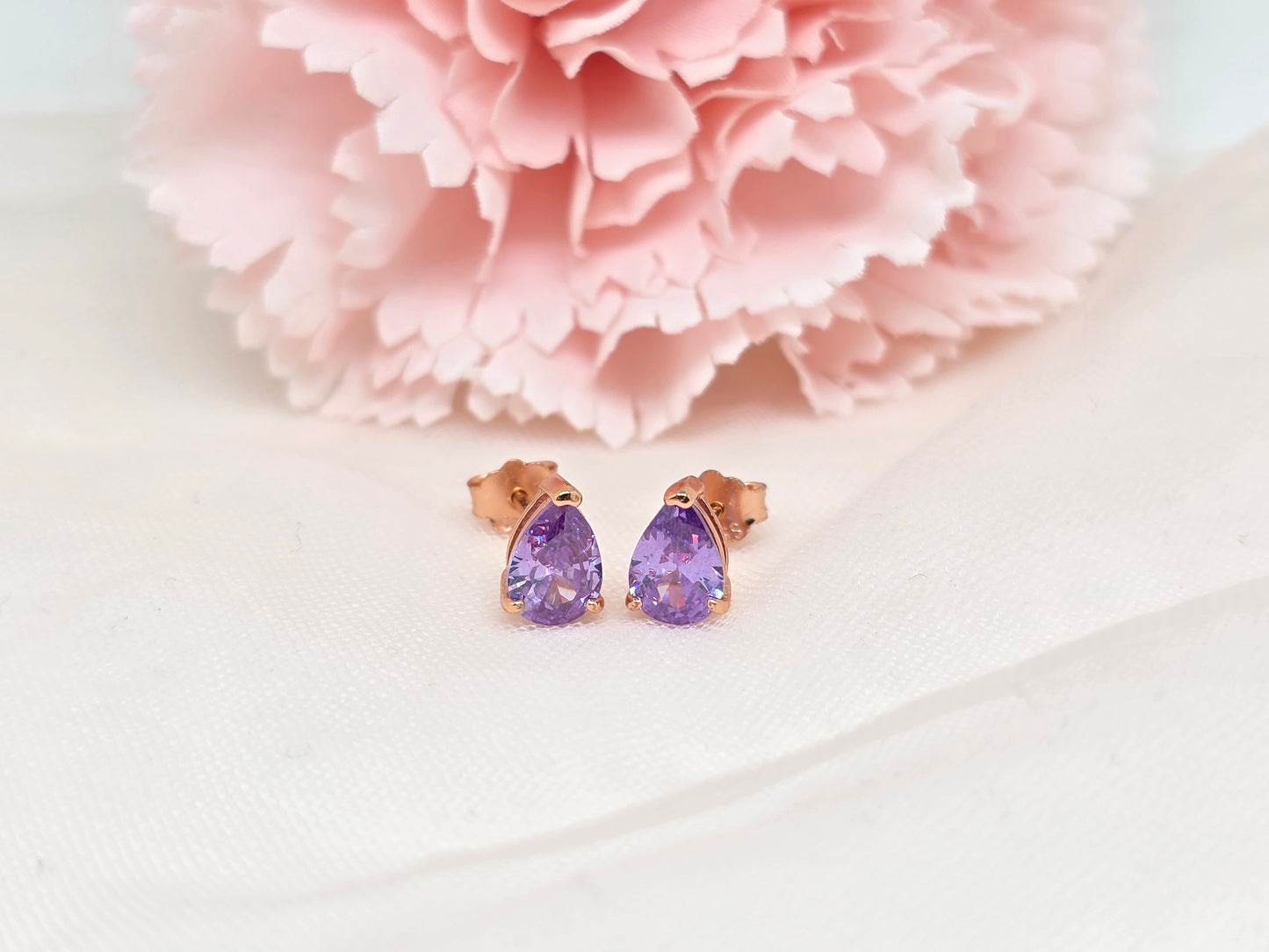 Teardrop Lilac Studs- Rose Gold