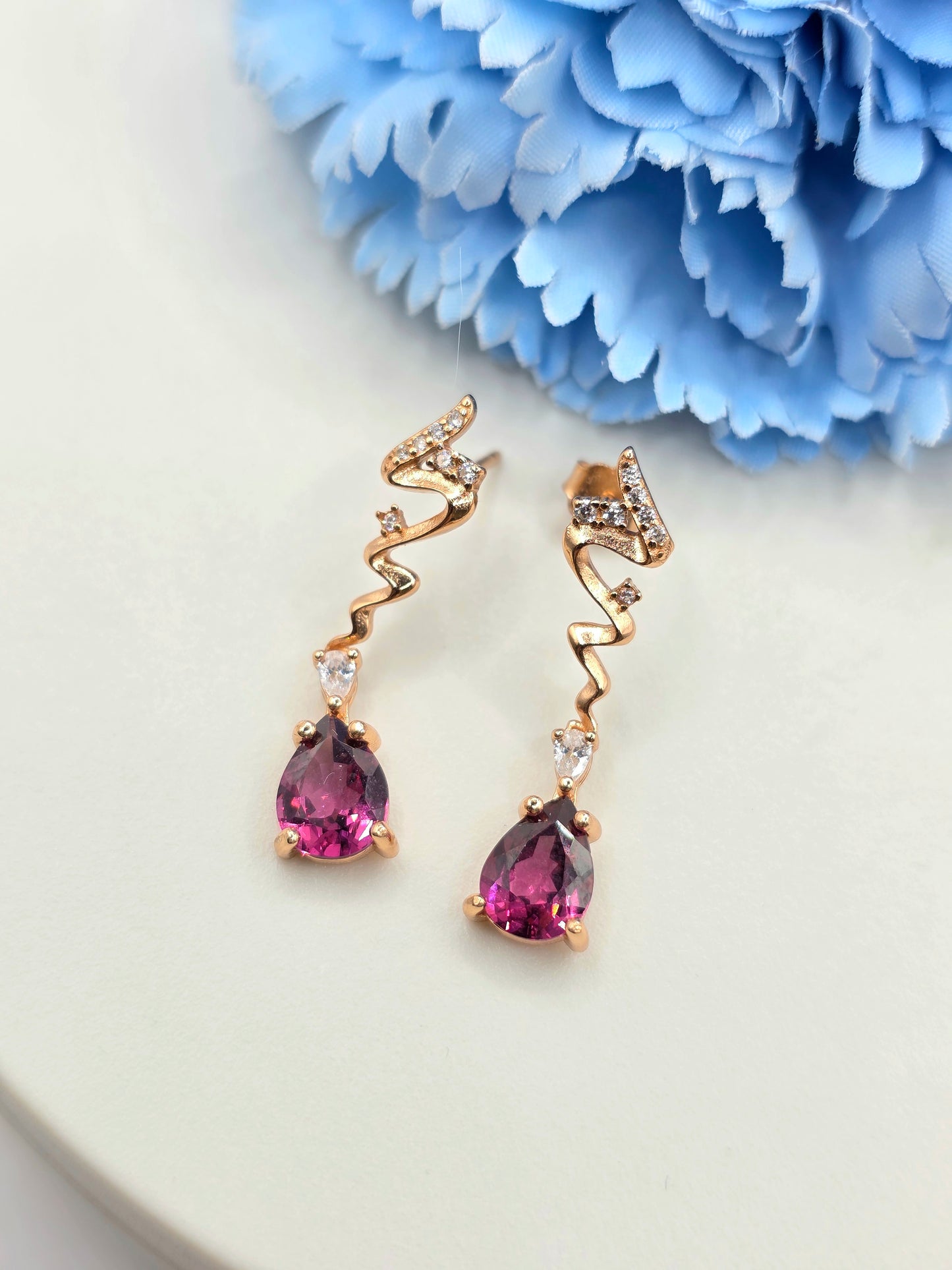 Rhodonite Garnet Dangle Studs