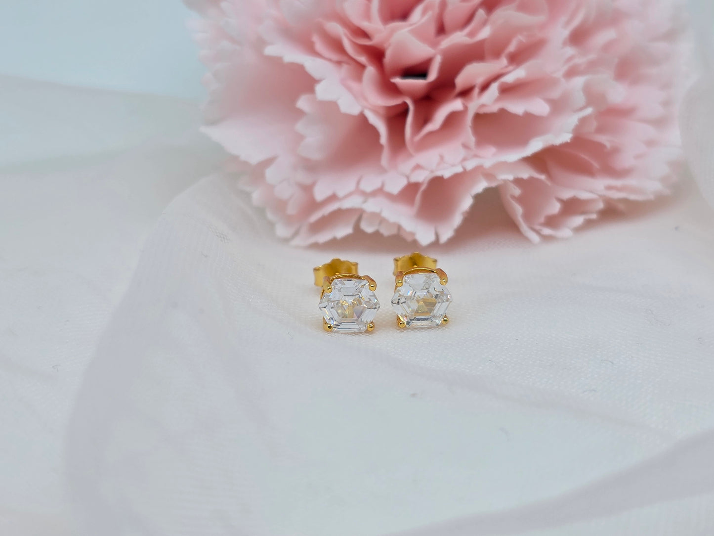 Hexagonal White Topaz Stud