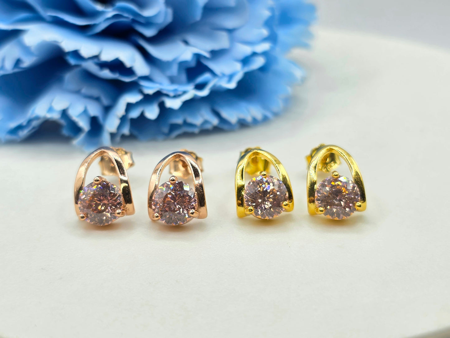 Peach Pink Infinity Cut Moissanite Studs