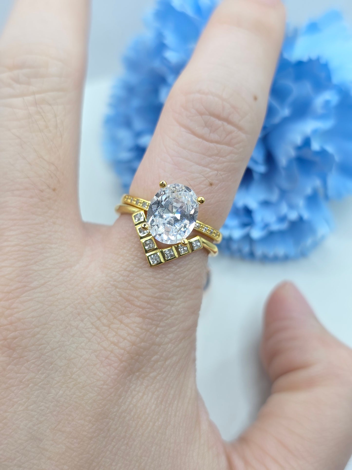 V Stacker Ring- Bezel Style