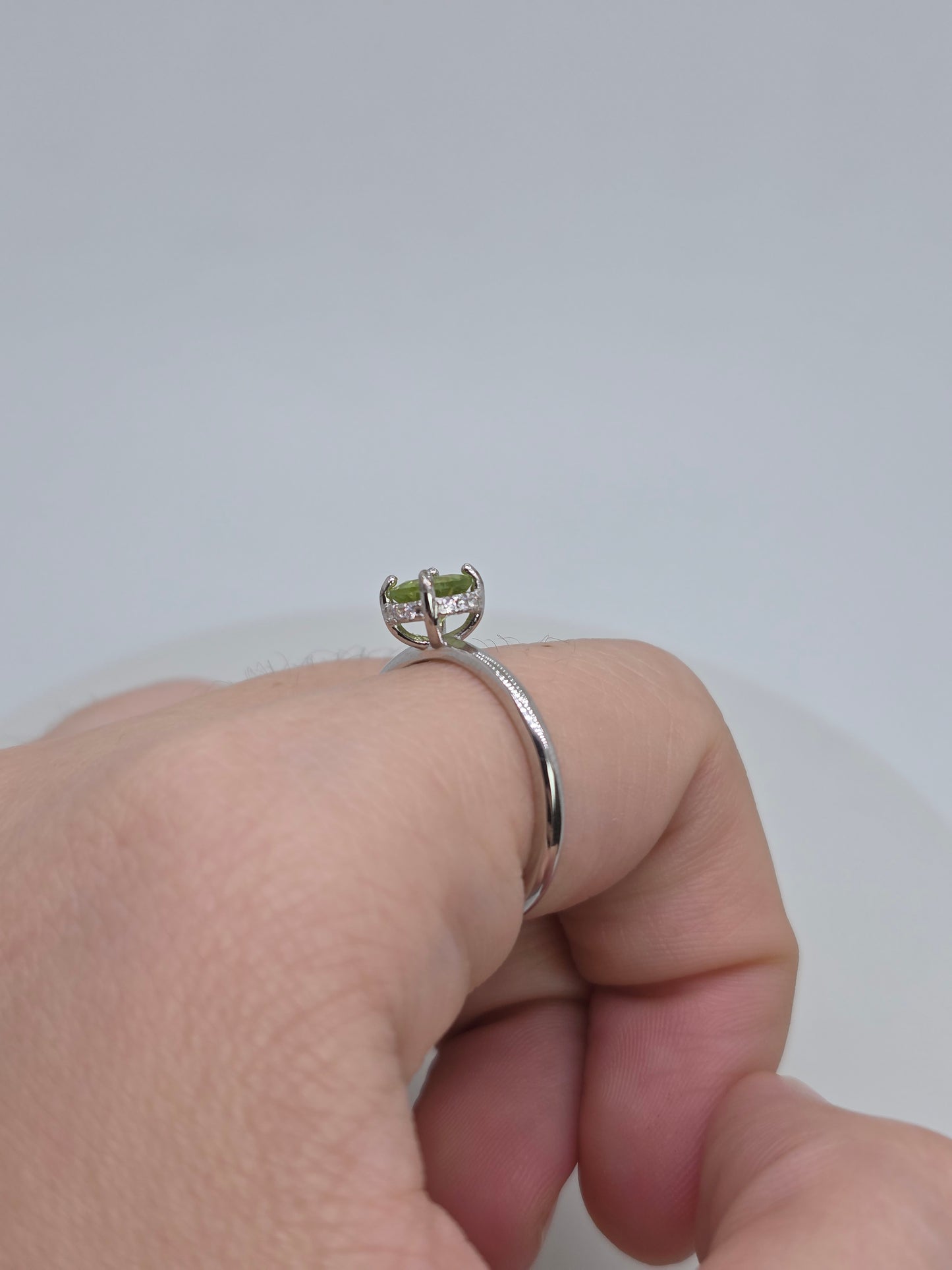 Natural one carat Peridot Hidden Halo S925 Ring