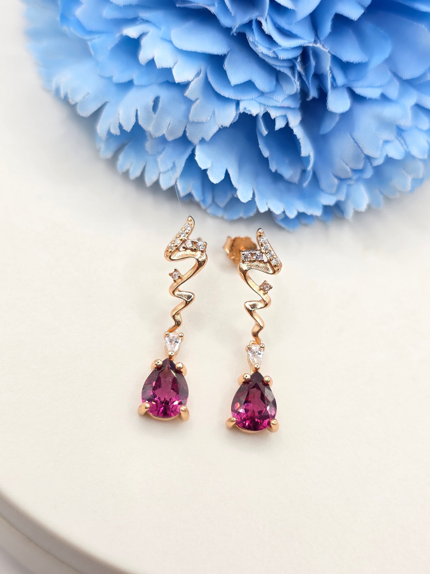 Rhodonite Garnet Dangle Studs