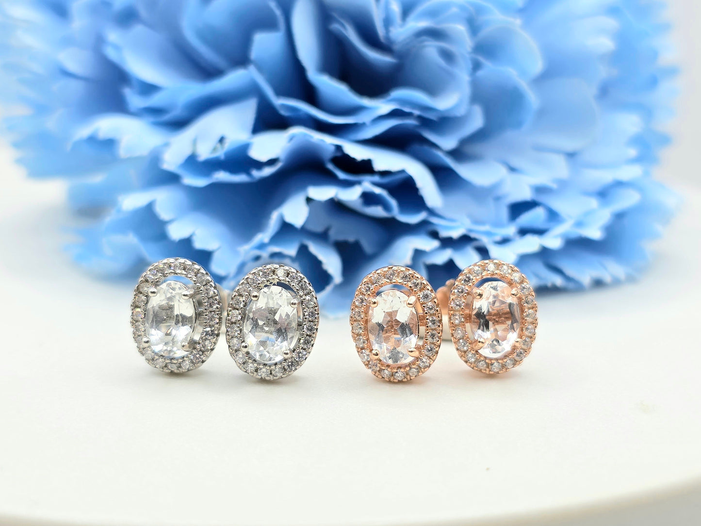 White Topaz Halo Studs