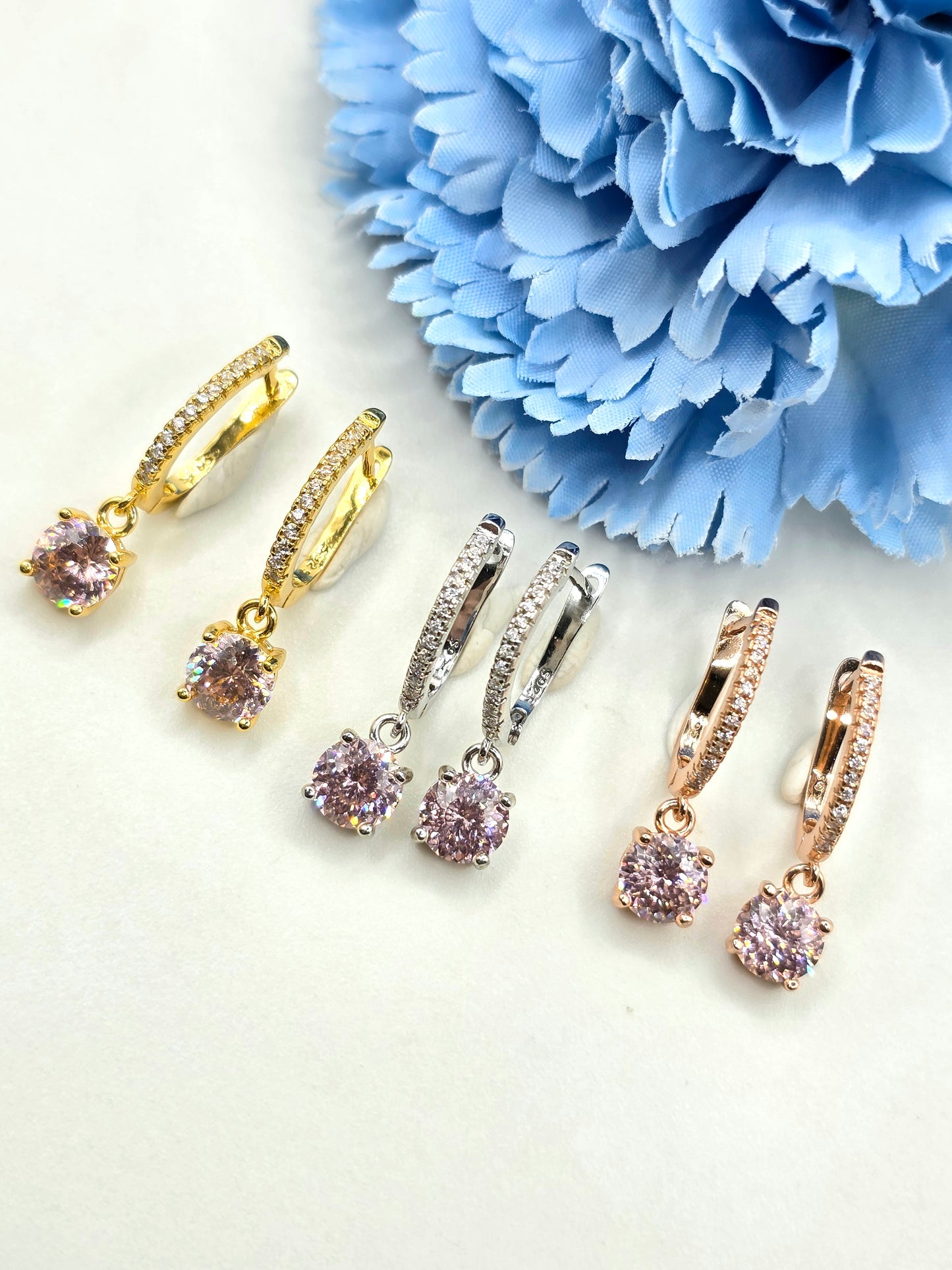 Peach Pink Infinity Cut Moissanite Demi Fine Ear Huggies