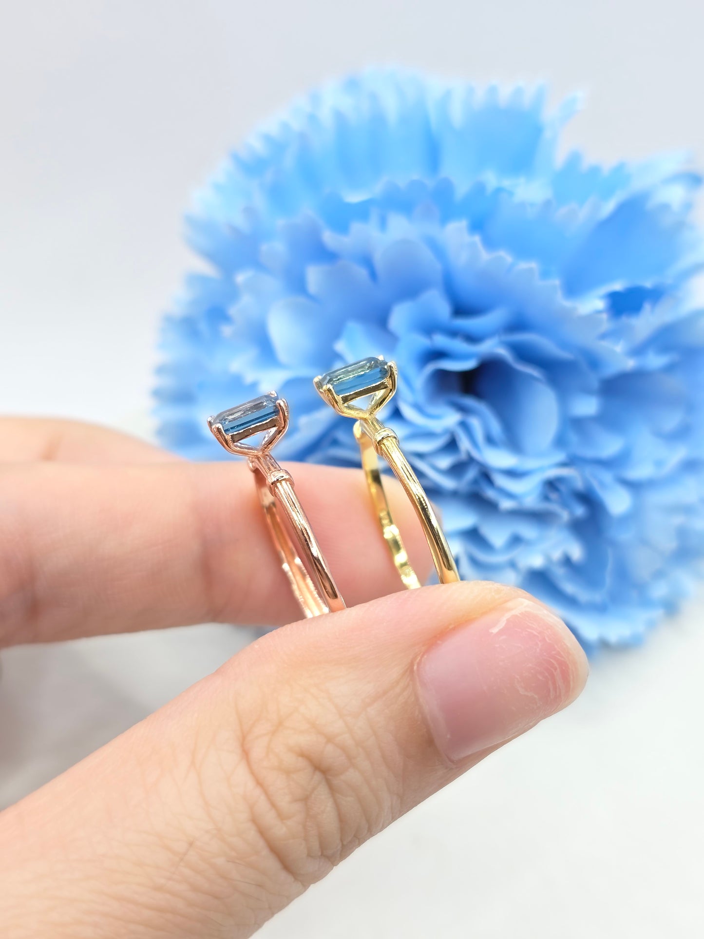 Ally- Emerald Cut Gemstone Ring (Tourmaline/ London Blue Topaz)