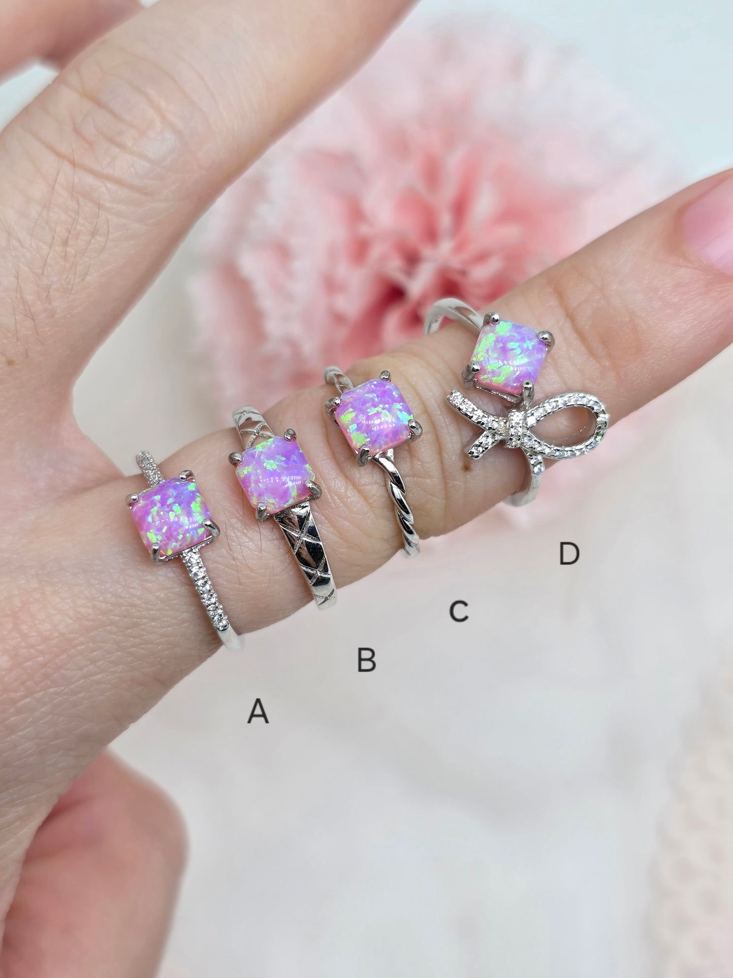Cushion Pink Opal Rings