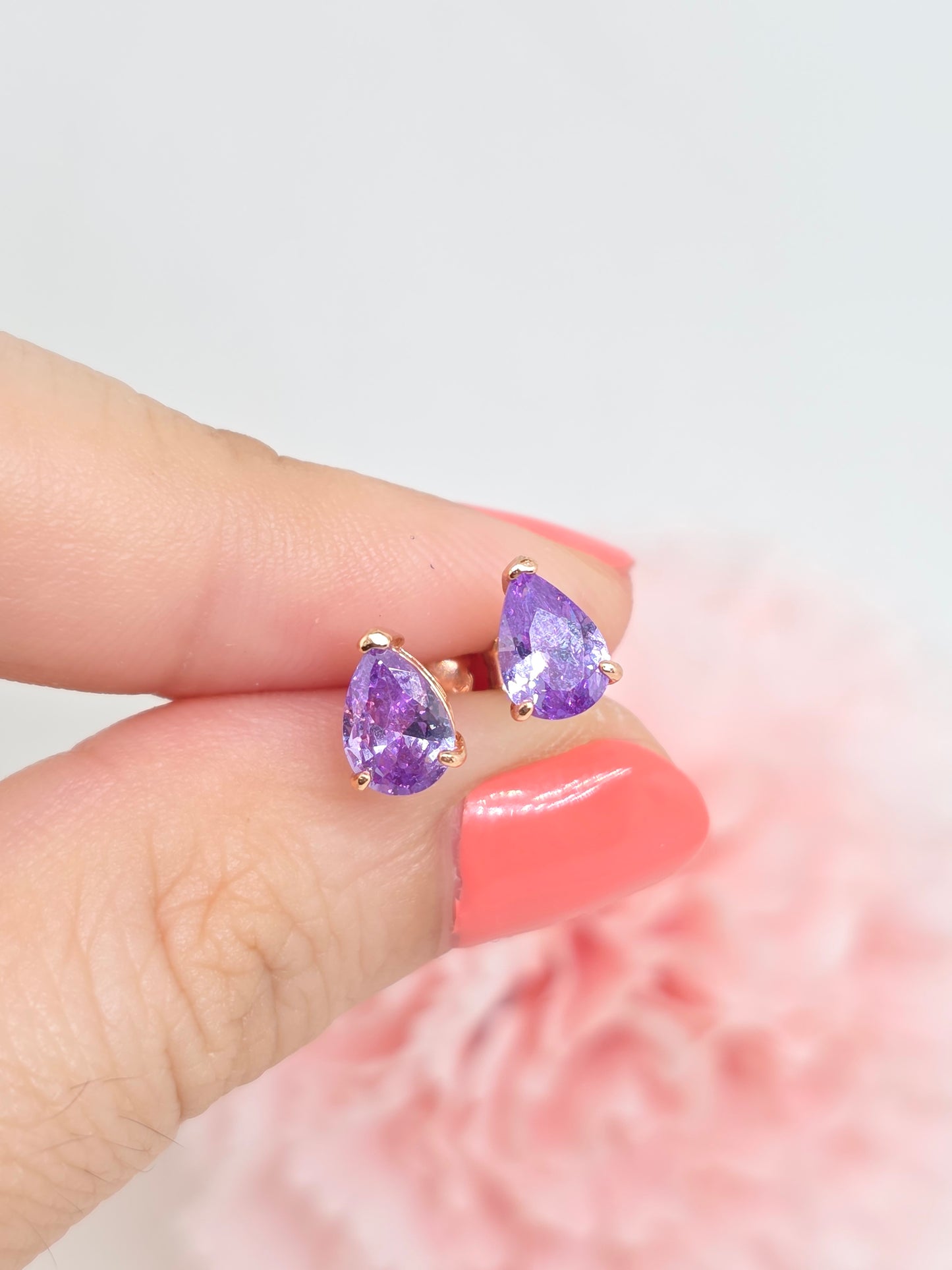 Teardrop Lilac Moissanite Demi Fine Ear Studs- Rose Gold