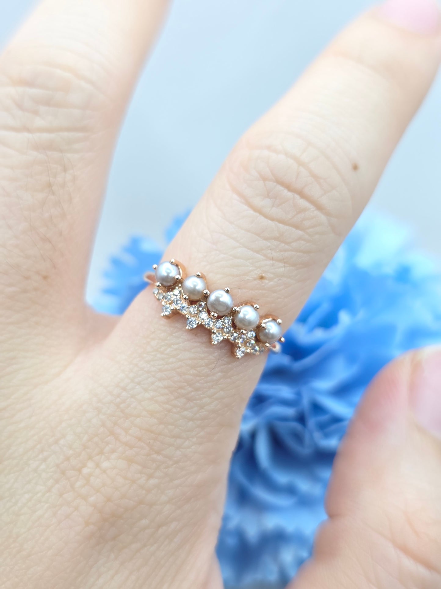 Grey Flux Pearl Demi Fine Stacker Ring- Rose Gold