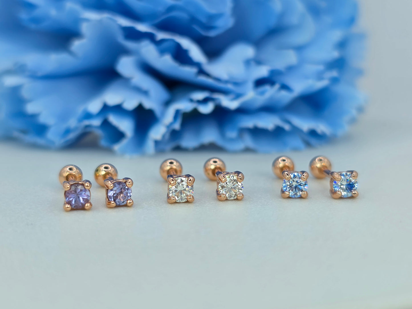 Petite Dainty Screwback Studs- Rose Gold