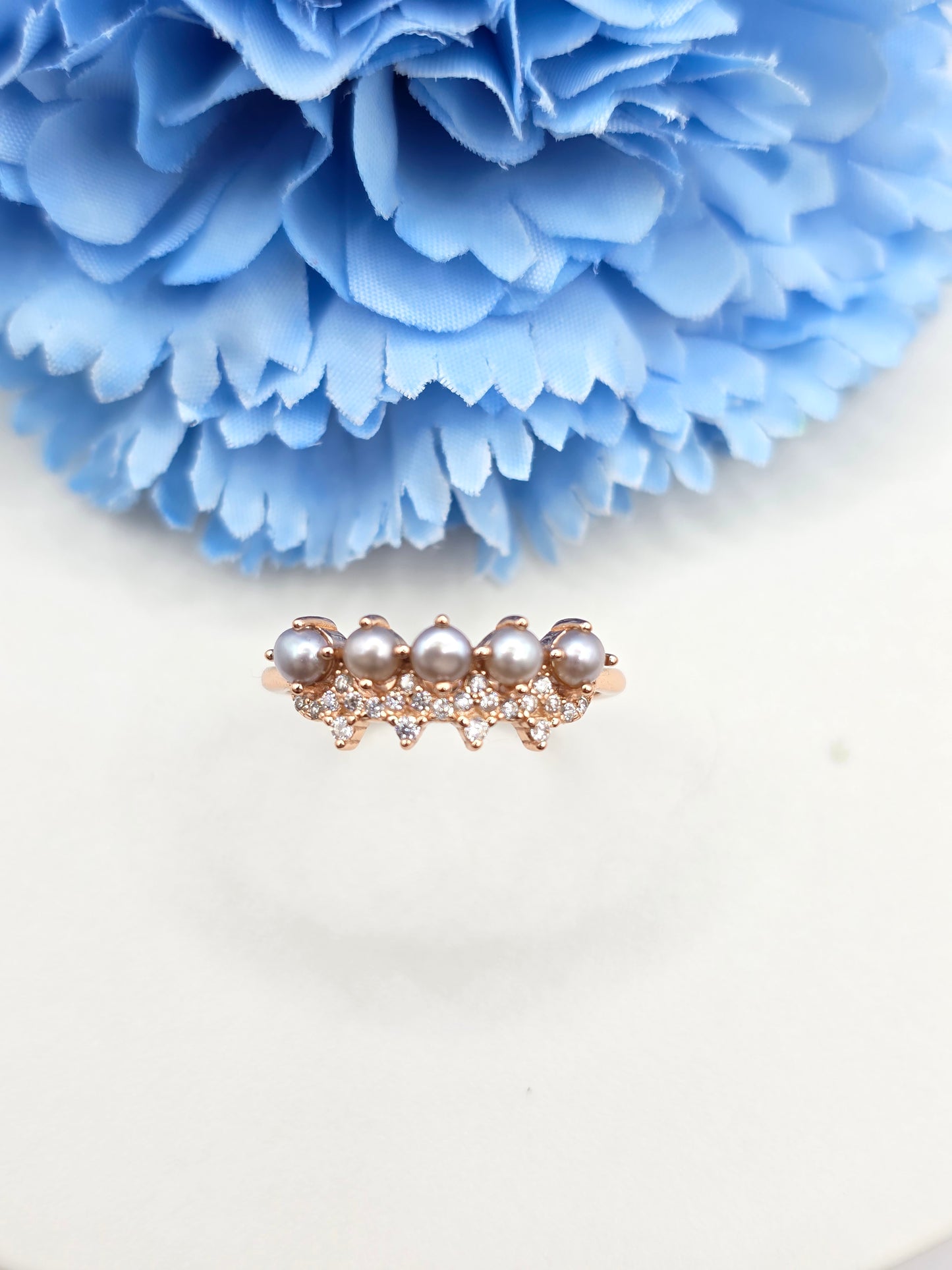 Grey Pearl Stacker Ring- Rose Gold