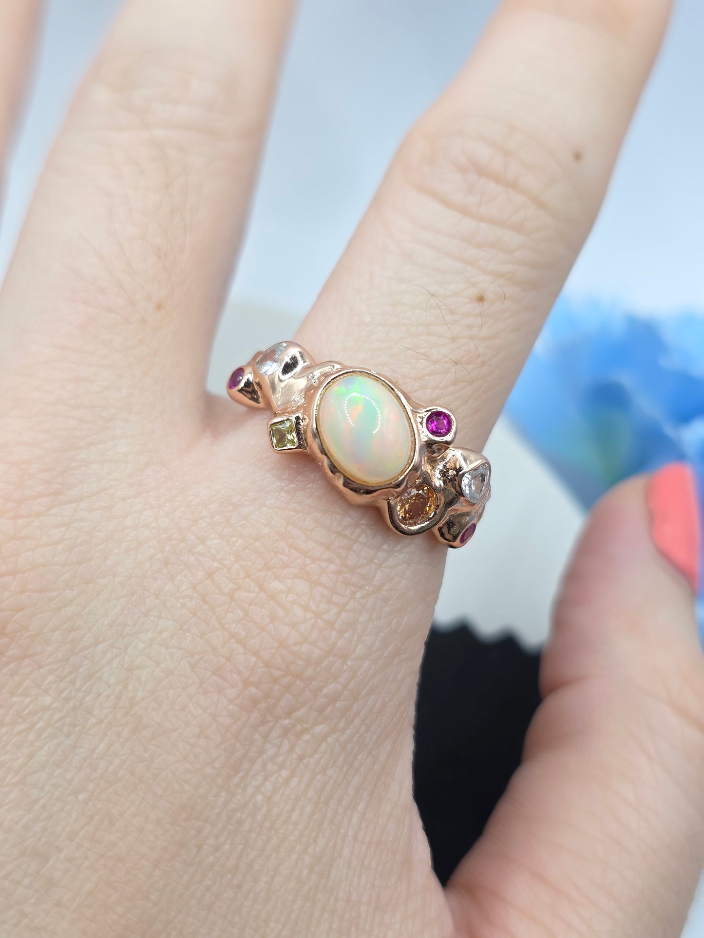 Opal Bezel Cluster Ring