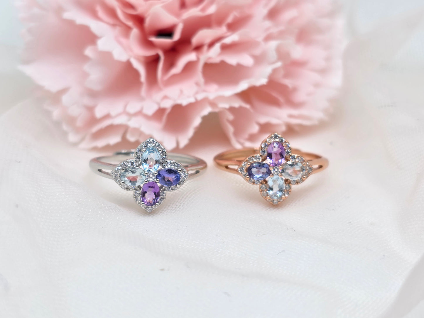 Natural Gem Clover Shape Gem Ring in S925 Sterling Silver